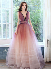 Beautiful Tulle Gradient V-neckline Long Party Dress
