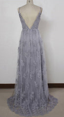 Charming Grey Lace Evening Party Dress
