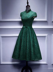 Charming Dark Green Tea Length High Neckline Party Dress