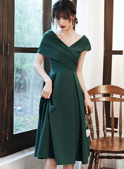 Green Off Shoulder Knee Length Bridesmaid Dress