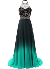 Vestido de fiesta largo de noche con degradado verde y negro