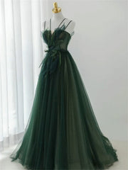 Dark Green Long Beaded A-line Evening Dress Party Dress