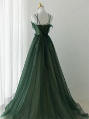 Dark Green Long Beaded A-line Evening Dress Party Dress