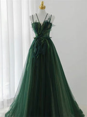 Dark Green Long Beaded A-line Evening Dress Party Dress