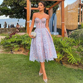 Vestido de fiesta de moda azul alto bajo