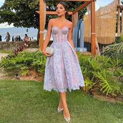 Vestido de fiesta de moda azul alto bajo
