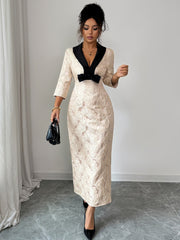 Elegant Blue Lace Long Sleeve Midi Dress with Statement Satin Bow