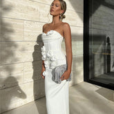 Echo White Strapless 3D Floral Midi Dress