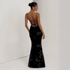 Black A-line Satin with Lace Applique Prom Dress