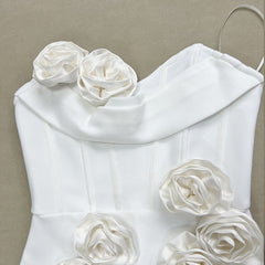 Echo White Strapless 3D Floral Midi Dress