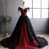 Hermoso vestido de tul negro y rojo con tirantes para dulces 16