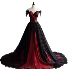 Beautiful Tulle Black and Red Straps Dress