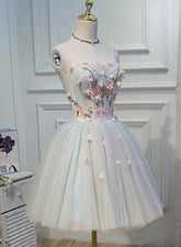 Light Blue Tulle Floral Short Sweetheart Homecoming Dress