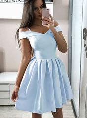 Light Blue Satin Short Sweetheart Party Dresses