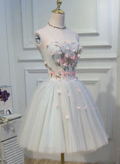 Light Blue Tulle Floral Short Sweetheart Homecoming Dress