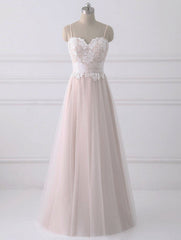 Vestido de fiesta de tul con escote en forma de A y tirantes finos de encaje rosa
