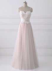 Vestido de fiesta de tul con escote en forma de A y tirantes finos de encaje rosa