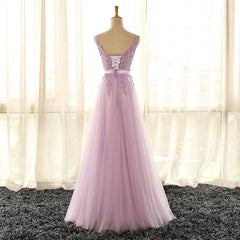 Vestido formal largo morado claro con escote en V