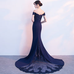Beautiful Navy Blue Mermaid Lace Long Party Dress