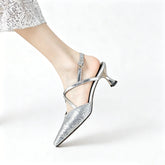 silver bag head sandals thin heel sequins cross strap banquet light mouth one-word buckle high heel sandals