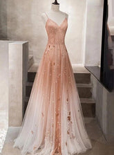 Hermoso vestido de fiesta de tul con cuentas rosas y vestido de noche