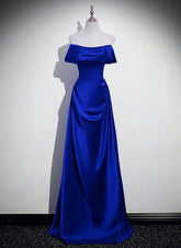 Vestido de fiesta azul chic de satén con tirantes en forma de A y largo hasta el suelo