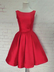 Cute Red Satin Scoop Sleeveless Short Party Dresses