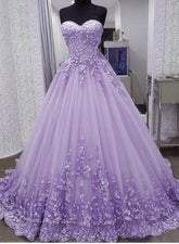 Glam Light Purple Sweet 16 Gown Tulle with Lace Applique