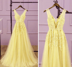 Beautiful Light Yellow Tulle Long Party Dress
