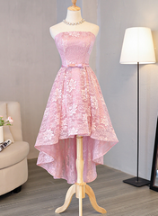 Cute Pink High Low Lace Scoop Homecoming Dress