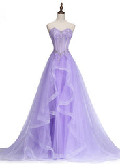 Lavender Sweetheart Tulle A-Line Lace Applique Party Dress