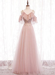Pink Straps Lace Top Tulle Off Shoulder Party Dresses