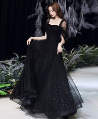 Black Off Shoulder Tulle Long Party Dress Prom Dress