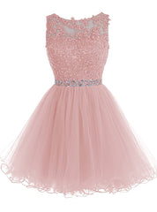 Cute Pink Handmade Tulle Beaded Party Dress