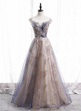 Beautiful A-line Tulle with Lace Applique Party Dress