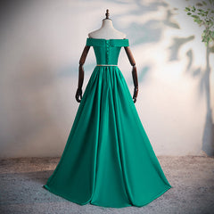 Green Satin A-line Long Off Shoulder Simple Prom Dress