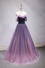 Purple Tulle Sweetheart Gradient Off Shoulder Long Party Dress