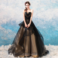 Black and Champagne Tulle Long Party Dress