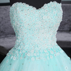 Light Blue Sweetheart Lace Applique High Low Party Dress
