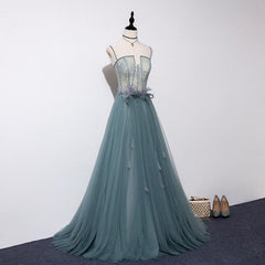 Precioso vestido de fiesta largo sin tirantes con encaje de tul verde, vestido de noche de tul hecho a mano.