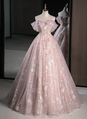 Vestido de fiesta rosa con escote en forma de A, escote en forma de corazón, encaje y tul
