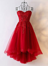 Red Sweetheart Tulle High Low Homecoming Dress