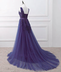 Purple Tulle Beaded Long Formal Party Dress