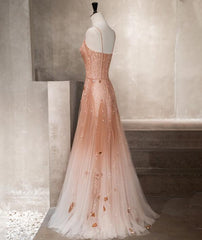 Hermoso vestido de fiesta de tul con cuentas rosas y vestido de noche