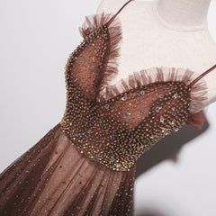Shiny Tulle Beaded Long Straps Floor Length Party Dress