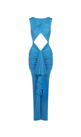 Lily Draped Cutout Maxi Dress in Blue