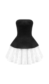 Velvet & 3D Floral Strapless Mini Dress Set