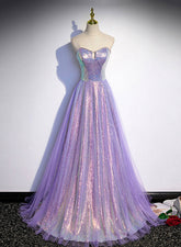 Lavender Tulle and Sequins Sweetheart Long Pary Dress
