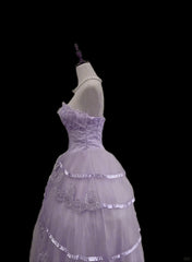 Light Purple Tulle with Lace Applique Long Formal Dress
