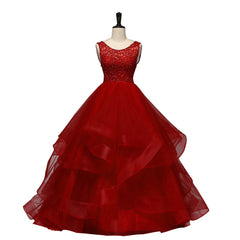 Vestido de fiesta de tul rojo vino con capas de encaje para dulces 16
